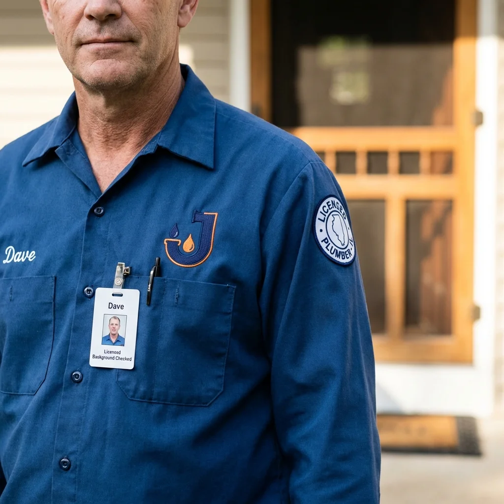 Licensed plumber showing ID badge in White Mountain Lake, AZ