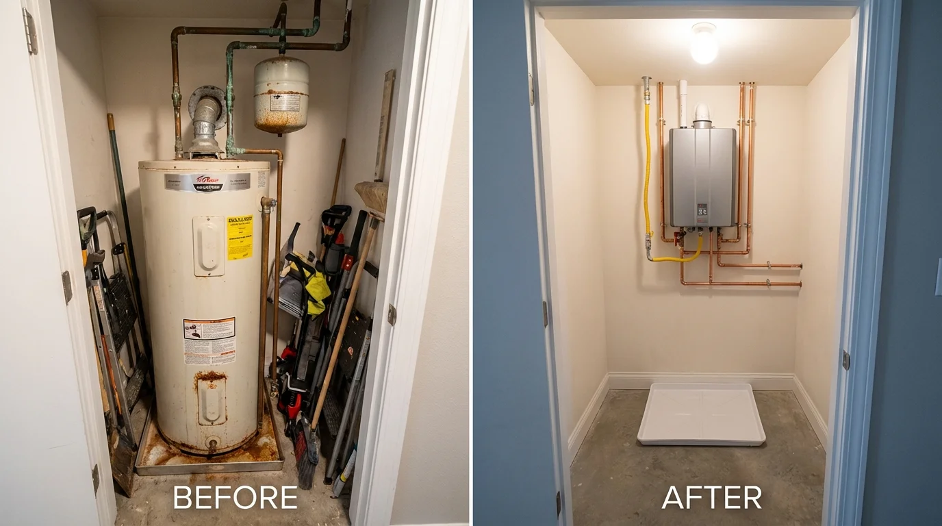 Tank water heater versus wall-mounted tankless unit comparison for White Mountain Lake, AZ homeowners