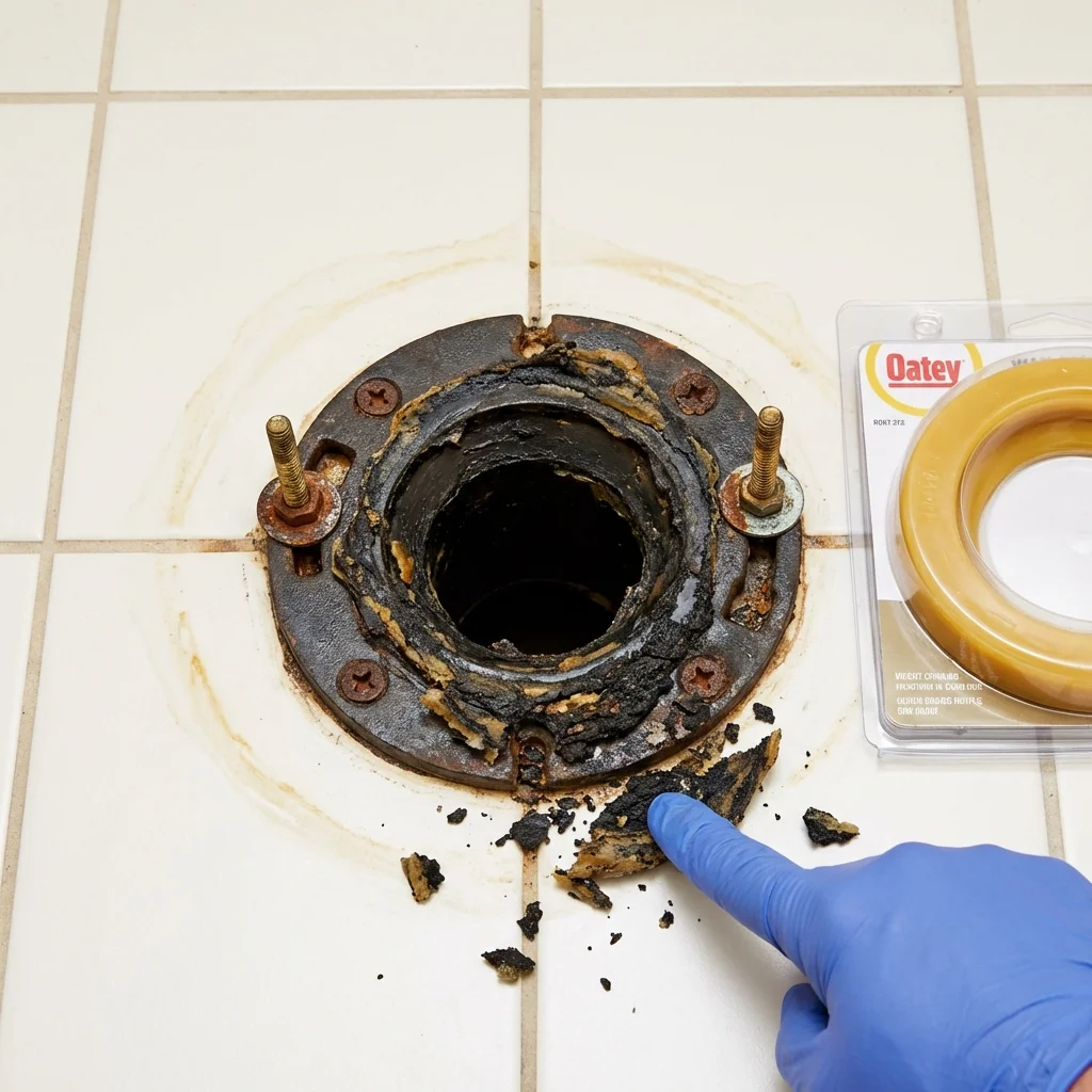 Failed wax ring showing water seepage at the base of a toilet in a White Mountain Lake, AZ home