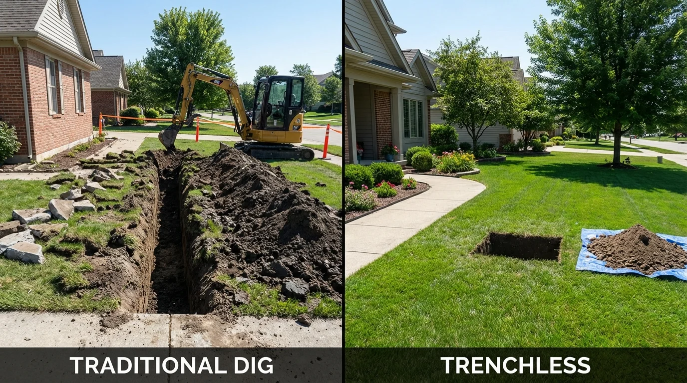 Trenchless sewer repair with minimal yard damage versus traditional excavation in White Mountain Lake, AZ